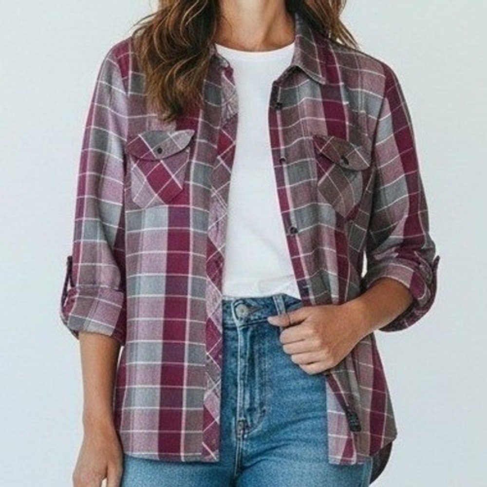 Outdoor Research‎ Shirt Women L Gray Plaid Button Up Gorpcore Outdoor Hiking